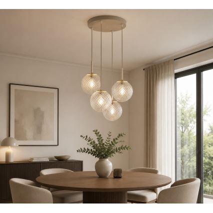 Brilagi - Pendel på kabel STELLA 4xE27/60W/230V beige/guldfarvet