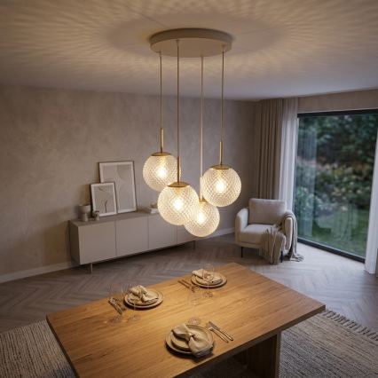 Brilagi - Pendel på kabel STELLA 4xE27/60W/230V beige/guldfarvet