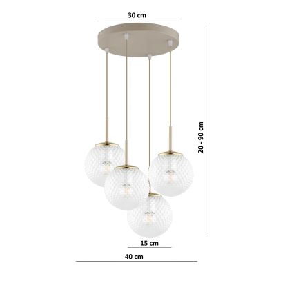 Brilagi - Pendel på kabel STELLA 4xE27/60W/230V beige/guldfarvet