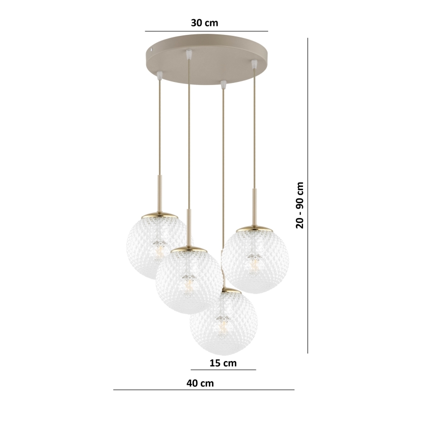 Brilagi - Pendel på kabel STELLA 4xE27/60W/230V beige/guldfarvet