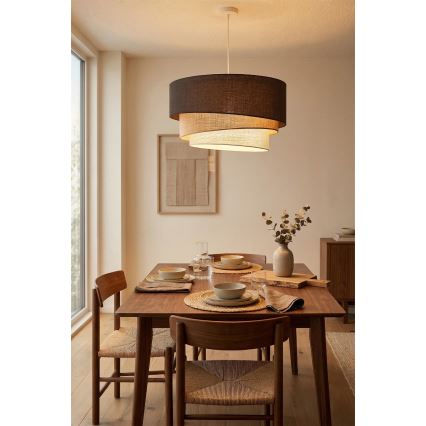 Brilagi - Pendel på kabel TRIO 3xE27/60W/230V Ø 60 cm brun/beige/hvid