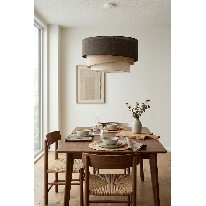 Brilagi - Pendel på kabel TRIO 3xE27/60W/230V Ø 60 cm brun/beige/hvid