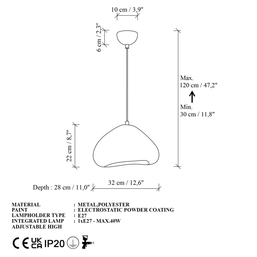 Brilagi - Pendel på kabel WABI SABI 1xE27/40W/230V Ø 32 cm hvid