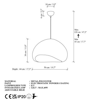 Brilagi - Pendel på kabel WABI SABI 1xE27/40W/230V Ø 50 cm hvid