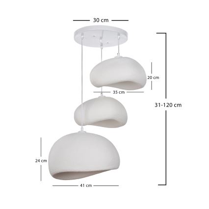 Brilagi - Pendel på kabel WABI SABI 3xE27/40W/230V Ø 76 cm hvid