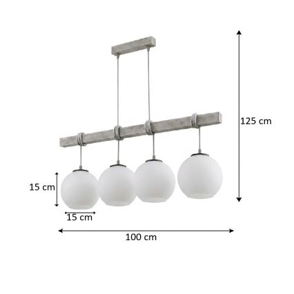 BRILAGI - Pendel på kabel WOOD GLASS 4xE27/60W/230V fyrretræ/grå/hvid