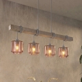 BRILAGI - Pendel på kabel WOOD GLASS 4xE27/60W/230V fyrretræ/grå/røgbeige