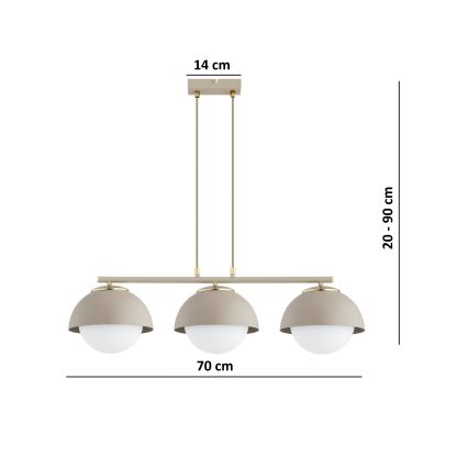 Brilagi - Pendel på ledning 3xE27/60W/230V beige/guld