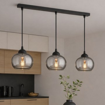 Brilagi - Pendel på ledning 3xE27/60W/230V sort/røggrå