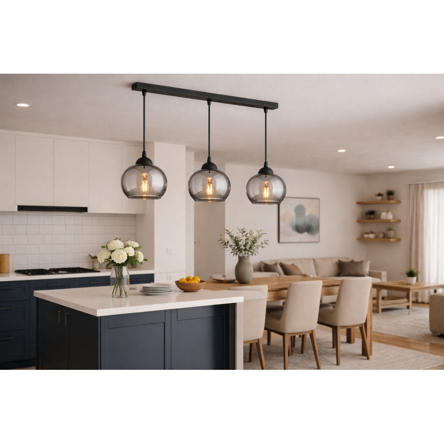 Brilagi - Pendel på ledning DIOR 3xE27/60W/230V sort/røggrå