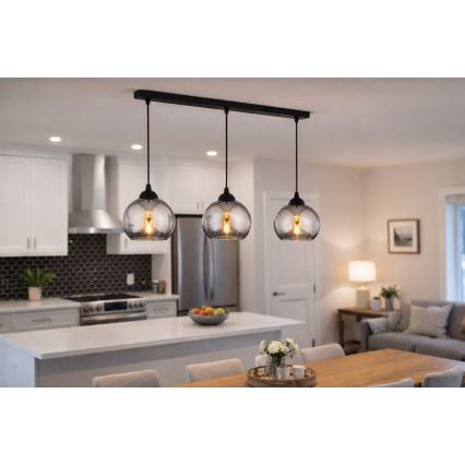 Brilagi - Pendel på ledning DIOR 3xE27/60W/230V sort/røggrå