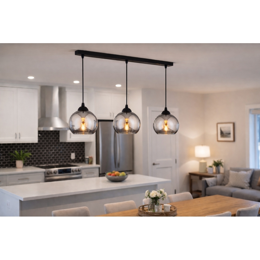 Brilagi - Pendel på ledning DIOR 3xE27/60W/230V sort/røggrå