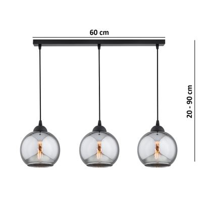 Brilagi - Pendel på ledning DIOR 3xE27/60W/230V sort/røggrå