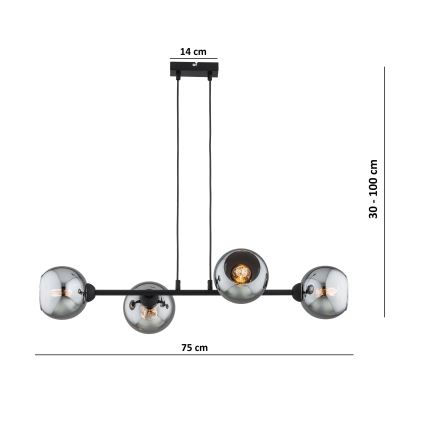 Brilagi - Pendel på ledning DIOR 4xE27/60W/230V, sort/røggrå