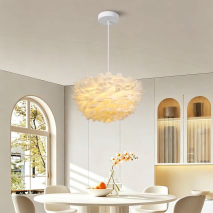 Brilagi - Pendel på ledning FEATHER 3xE27/40W/230V Ø 40 cm hvid