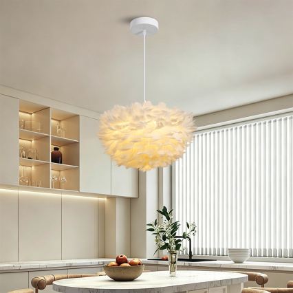 Brilagi - Pendel på ledning FEATHER 3xE27/40W/230V Ø 40 cm hvid