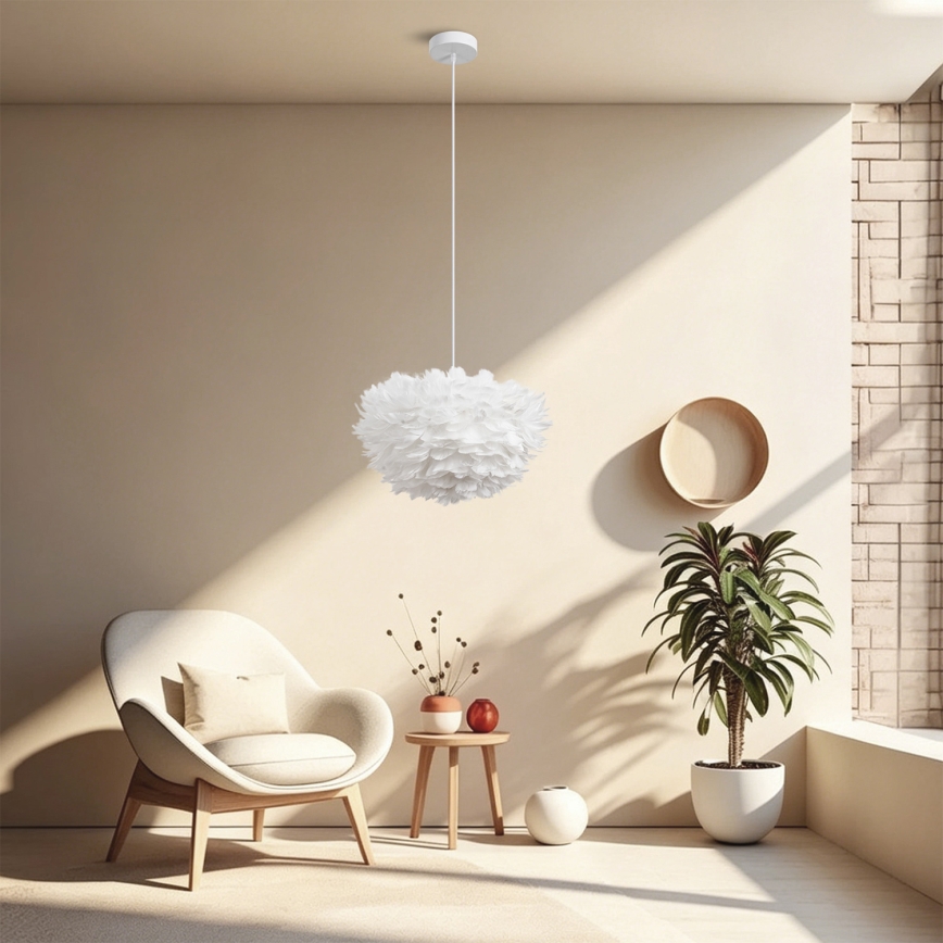 Brilagi - Pendel på ledning FEATHER 3xE27/40W/230V Ø 40 cm hvid
