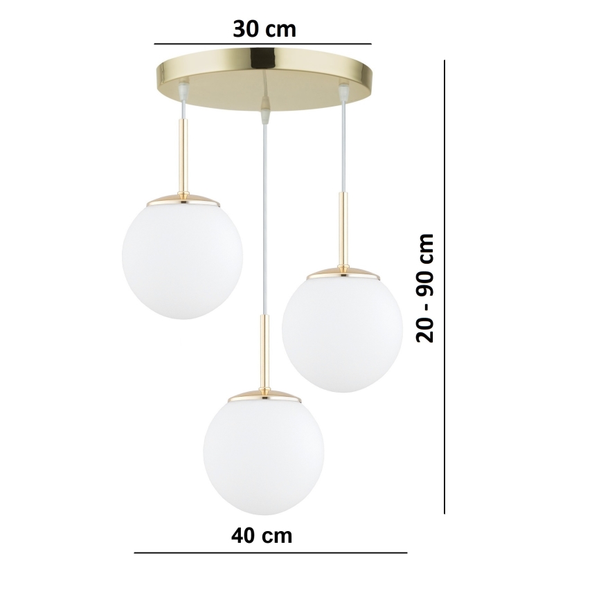 Brilagi - Pendel på ledning MILO 3xE27/60W/230V guld