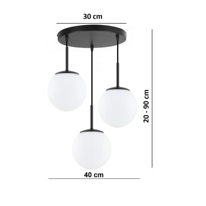Brilagi - Pendel på ledning MILO 3xE27/60W/230V sort