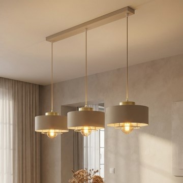 Brilagi - Pendel på ledning SPRING 3xE27/60W/230V beige/guld