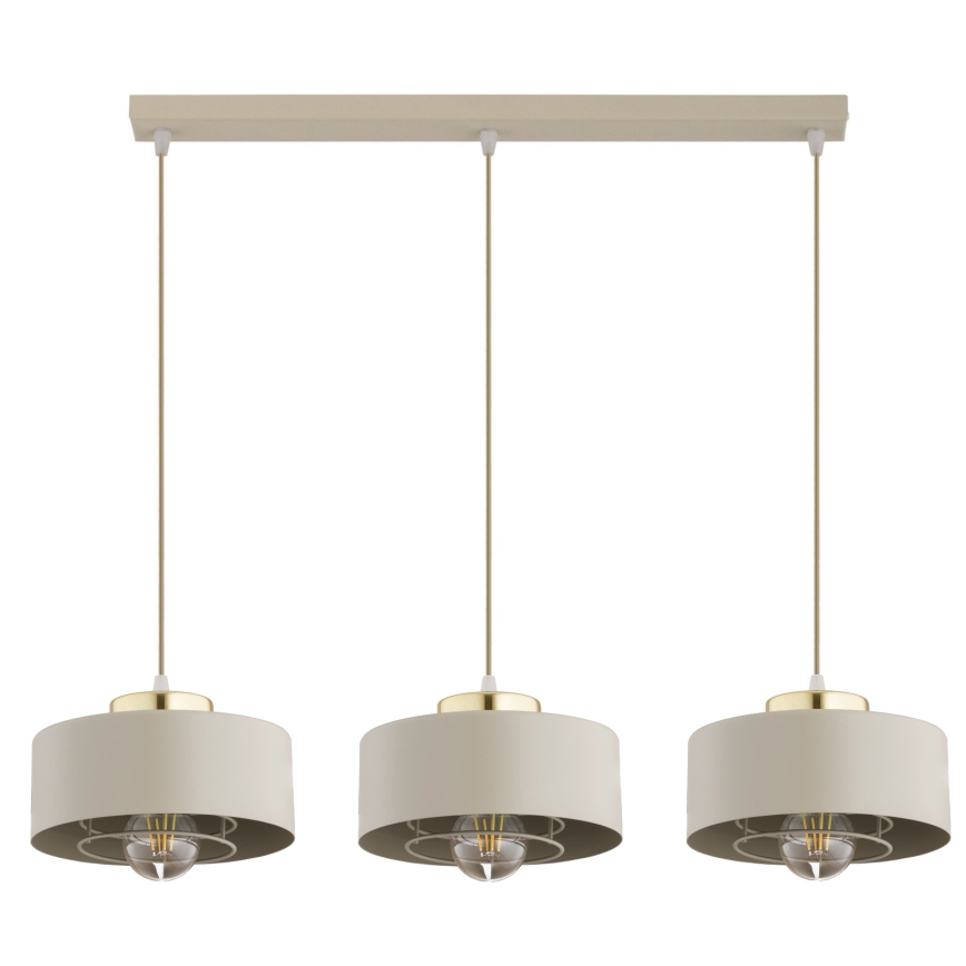Brilagi - Pendel på ledning SPRING 3xE27/60W/230V beige/guld
