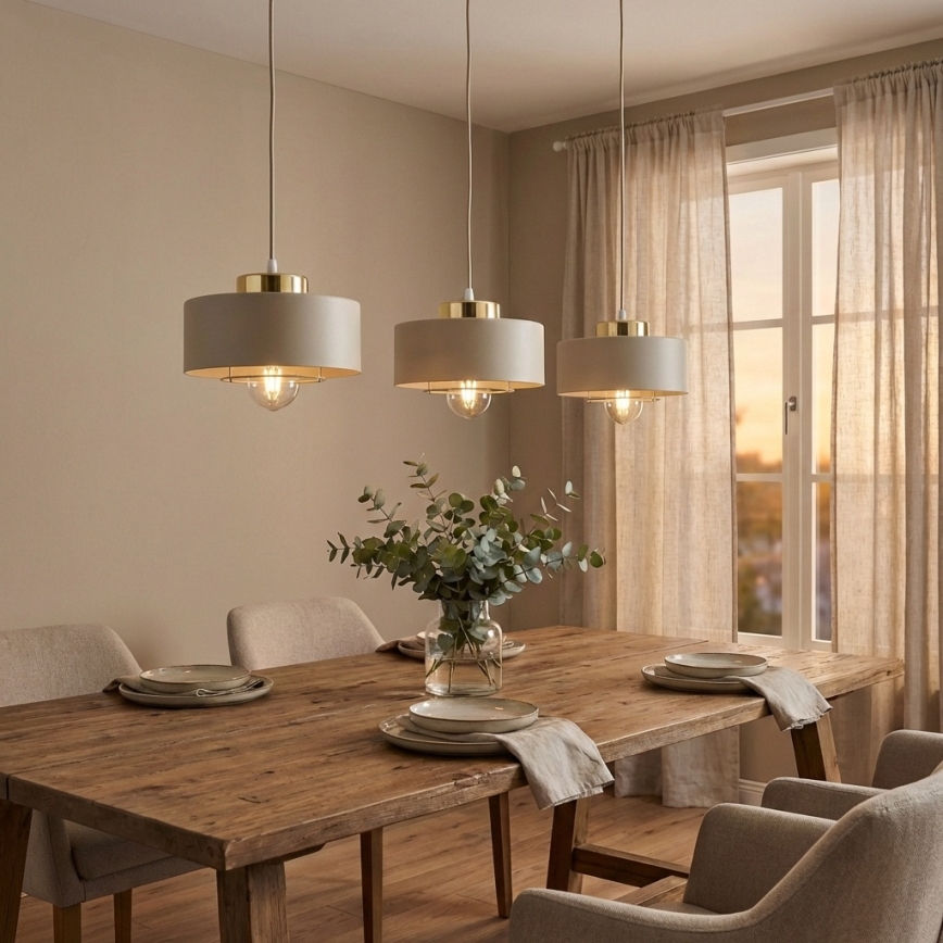 Brilagi - Pendel på ledning SPRING 3xE27/60W/230V beige/guld