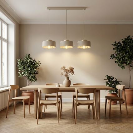 Brilagi - Pendel på ledning SPRING 3xE27/60W/230V beige/guld