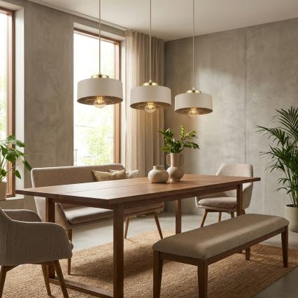 Brilagi - Pendel på ledning SPRING 3xE27/60W/230V beige/guld