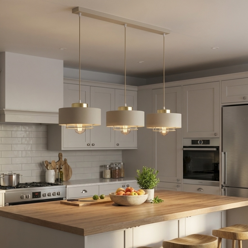 Brilagi - Pendel på ledning SPRING 3xE27/60W/230V beige/guld