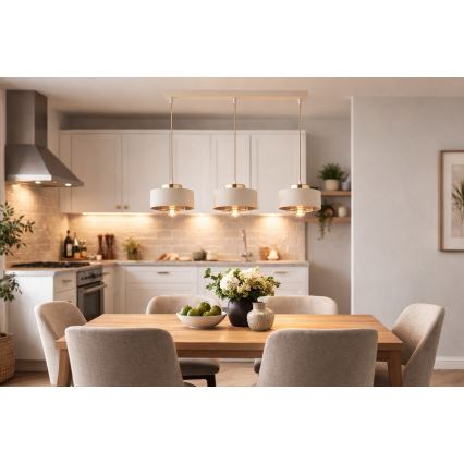 Brilagi - Pendel på ledning SPRING 3xE27/60W/230V beige/guld