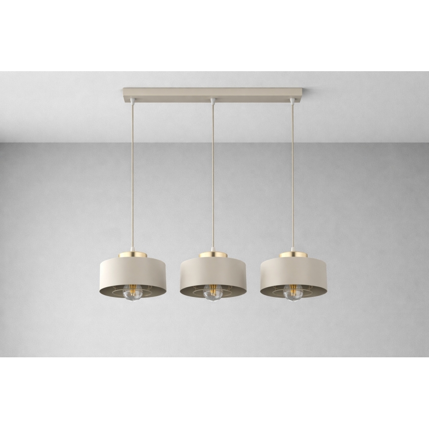 Brilagi - Pendel på ledning SPRING 3xE27/60W/230V beige/guld