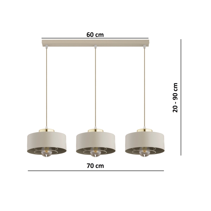 Brilagi - Pendel på ledning SPRING 3xE27/60W/230V beige/guld