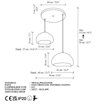 Brilagi - Pendel på ledning WABI SABI 2xE27/40W/230V Ø 70 cm hvid