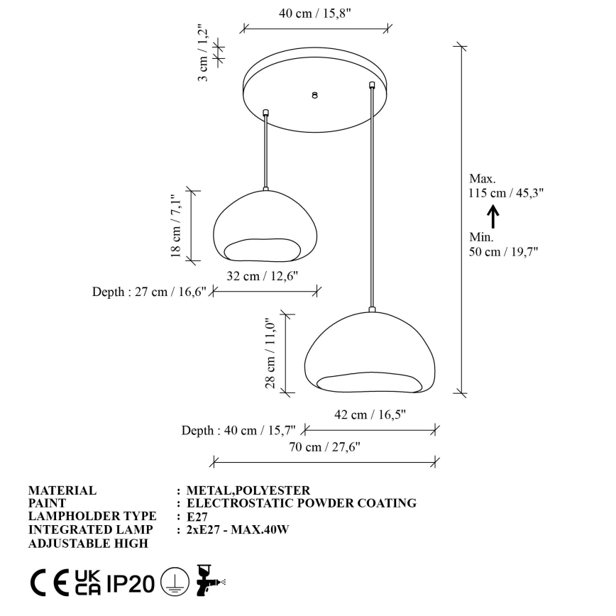Brilagi - Pendel på ledning WABI SABI 2xE27/40W/230V Ø 70 cm hvid