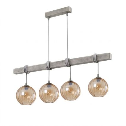 BRILAGI - Pendel på ledning WOOD GLASS 4xE27/60W/230V fyr/grå/røget brun