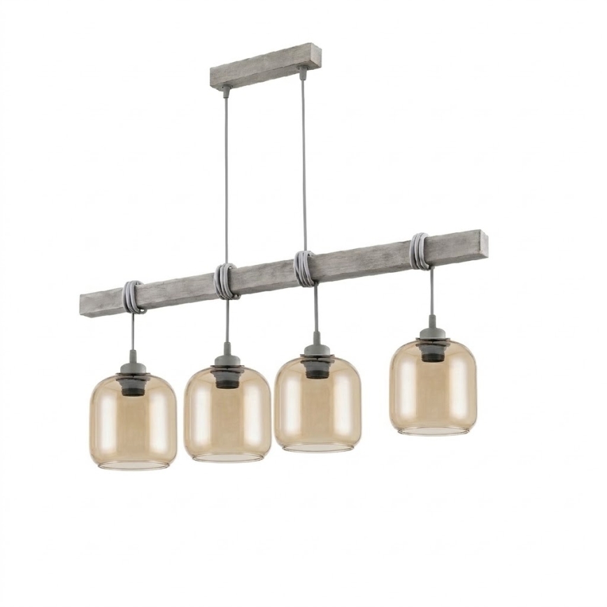 BRILAGI - Pendel på wire WOOD GLASS 4xE27/60W/230V fyrretræ/grå/røget brun