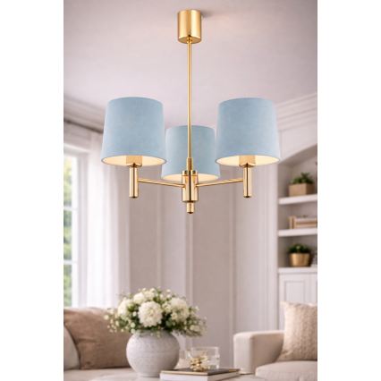 Brilagi - Pendel på stang MONTE 3xE27/60W/230V blå/guld