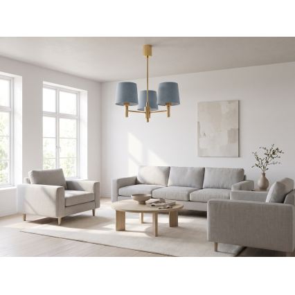 Brilagi - Pendel på stang MONTE 3xE27/60W/230V blå/guld