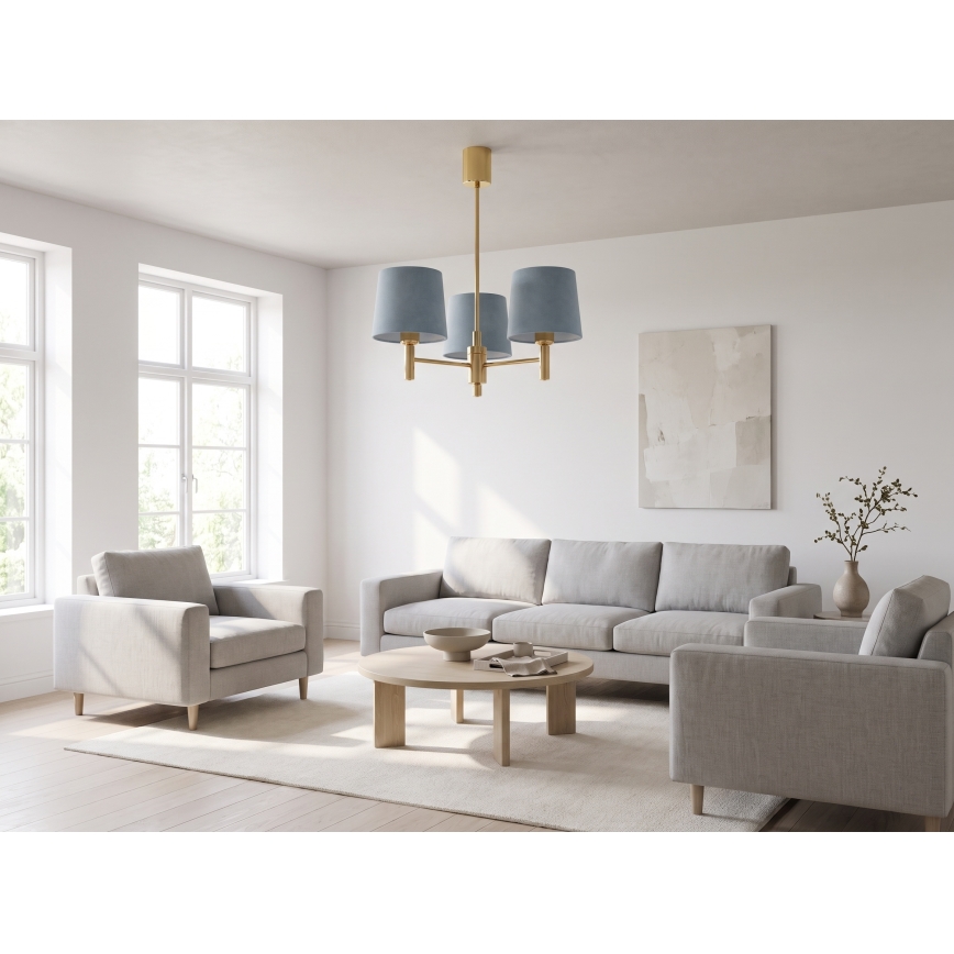 Brilagi - Pendel på stang MONTE 3xE27/60W/230V blå/guld