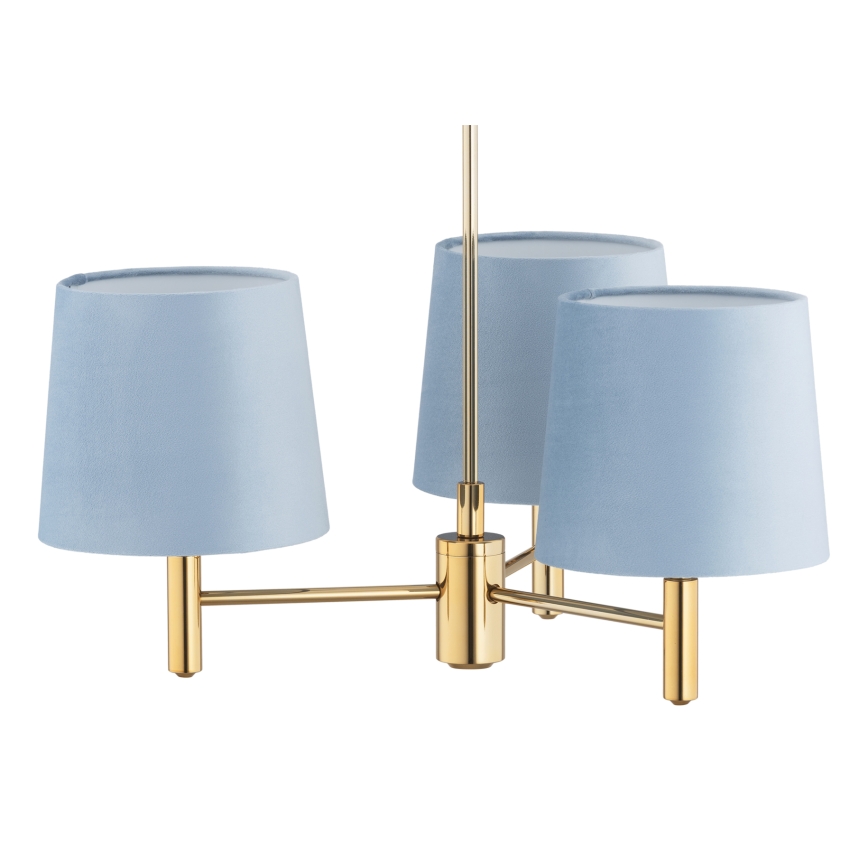 Brilagi - Pendel på stang MONTE 3xE27/60W/230V blå/guld