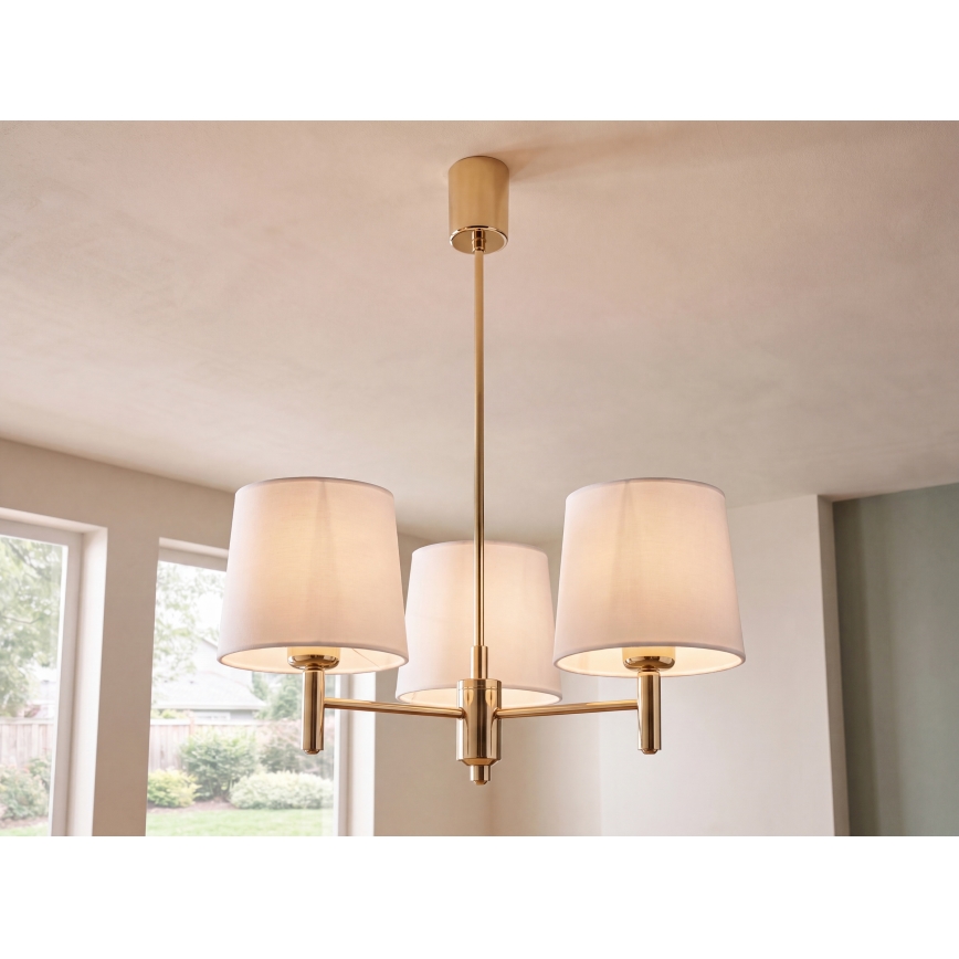Brilagi - Pendel på stang MONTE 3xE27/60W/230V creme/guld