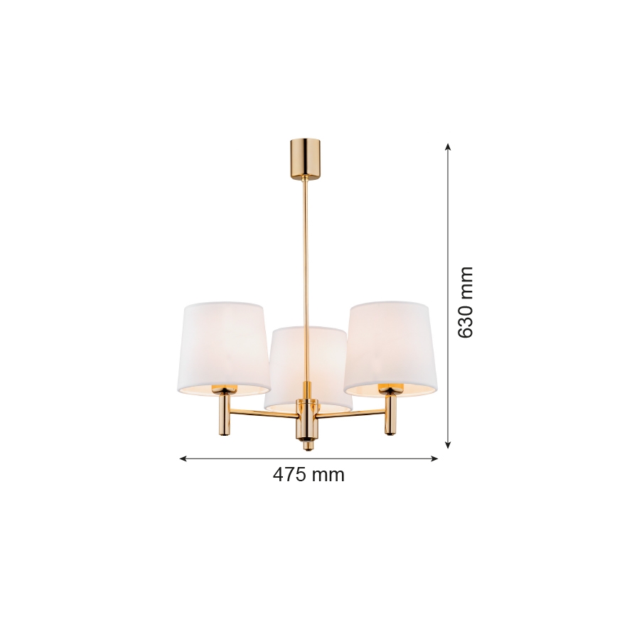Brilagi - Pendel på stang MONTE 3xE27/60W/230V creme/guld