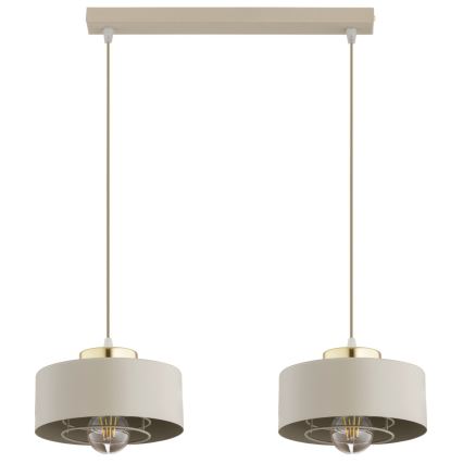 Brilagi - Pendel på wire 2xE27/60W/230V beige/guld
