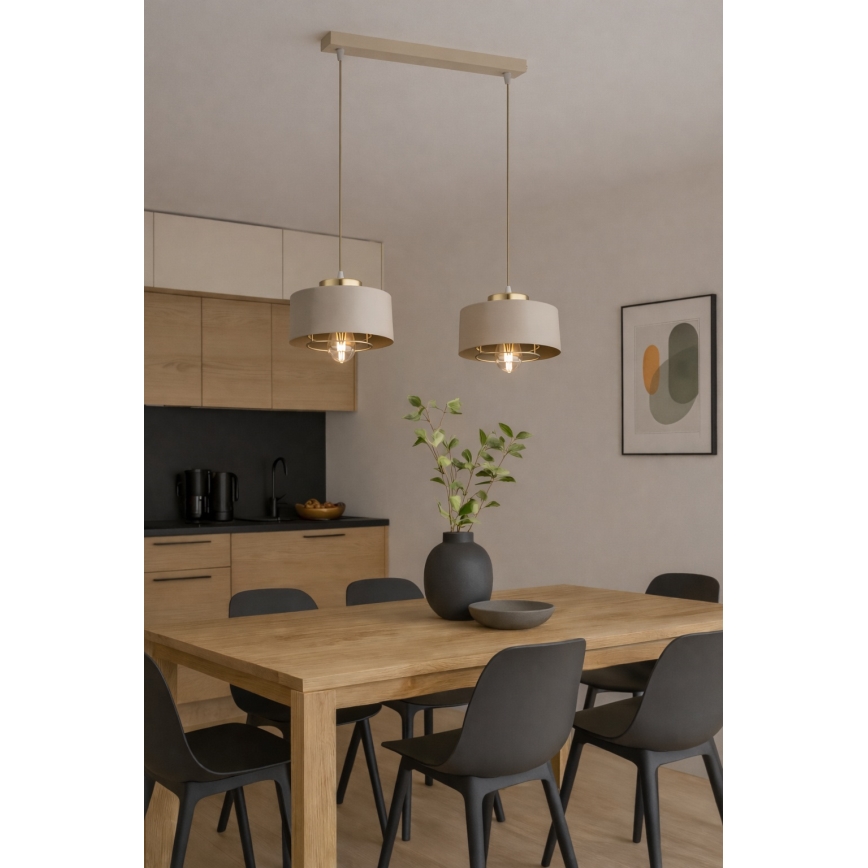 Brilagi - Pendel på wire 2xE27/60W/230V beige/guld