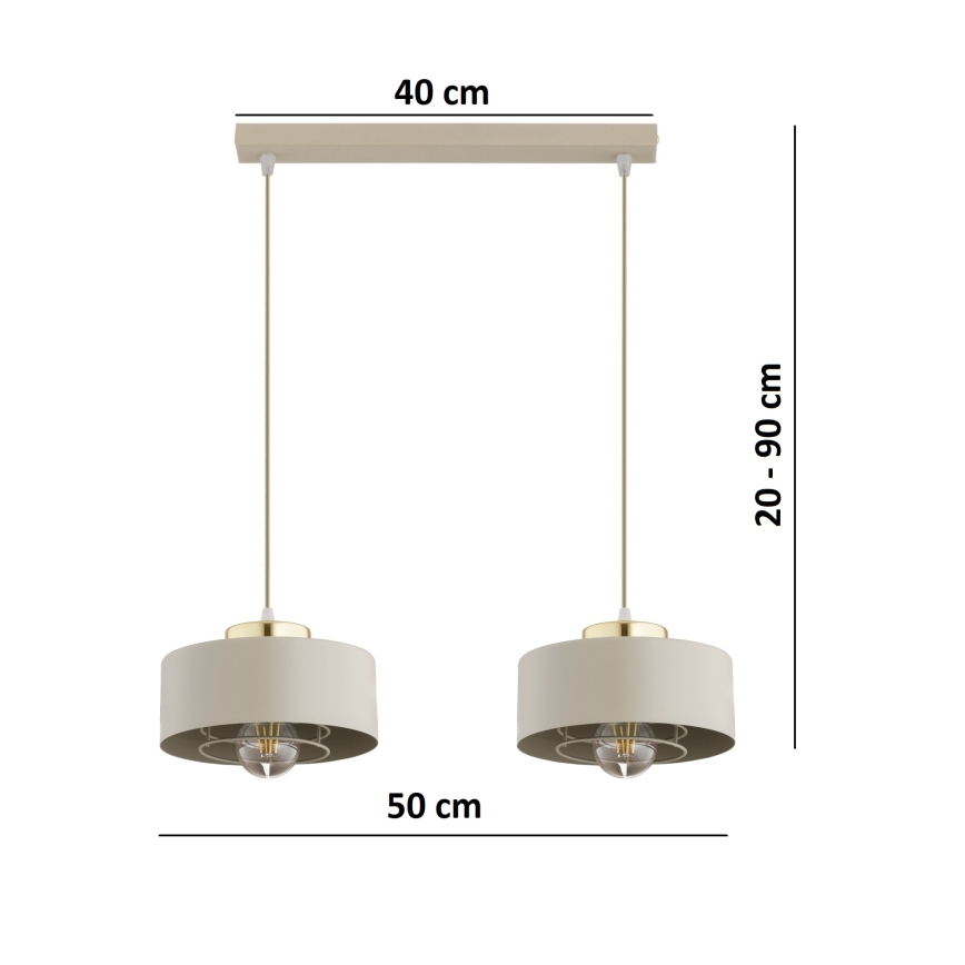 Brilagi - Pendel på wire 2xE27/60W/230V beige/guld