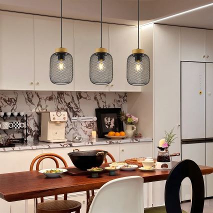 Brilagi - Pendel på wire BASKLITE 3xE27/15W/230V træ/sort