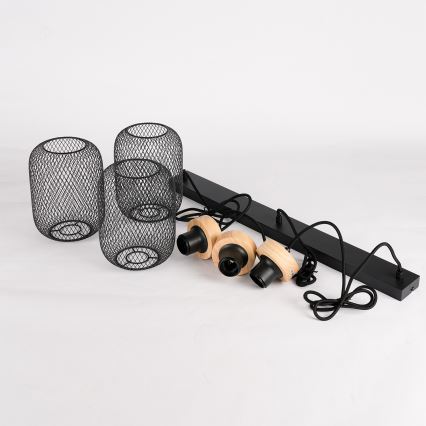 Brilagi - Pendel på wire BASKLITE 3xE27/15W/230V træ/sort
