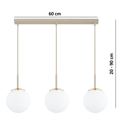 Brilagi - Pendel på wire MILO 3xE27/60W/230V beige/guld