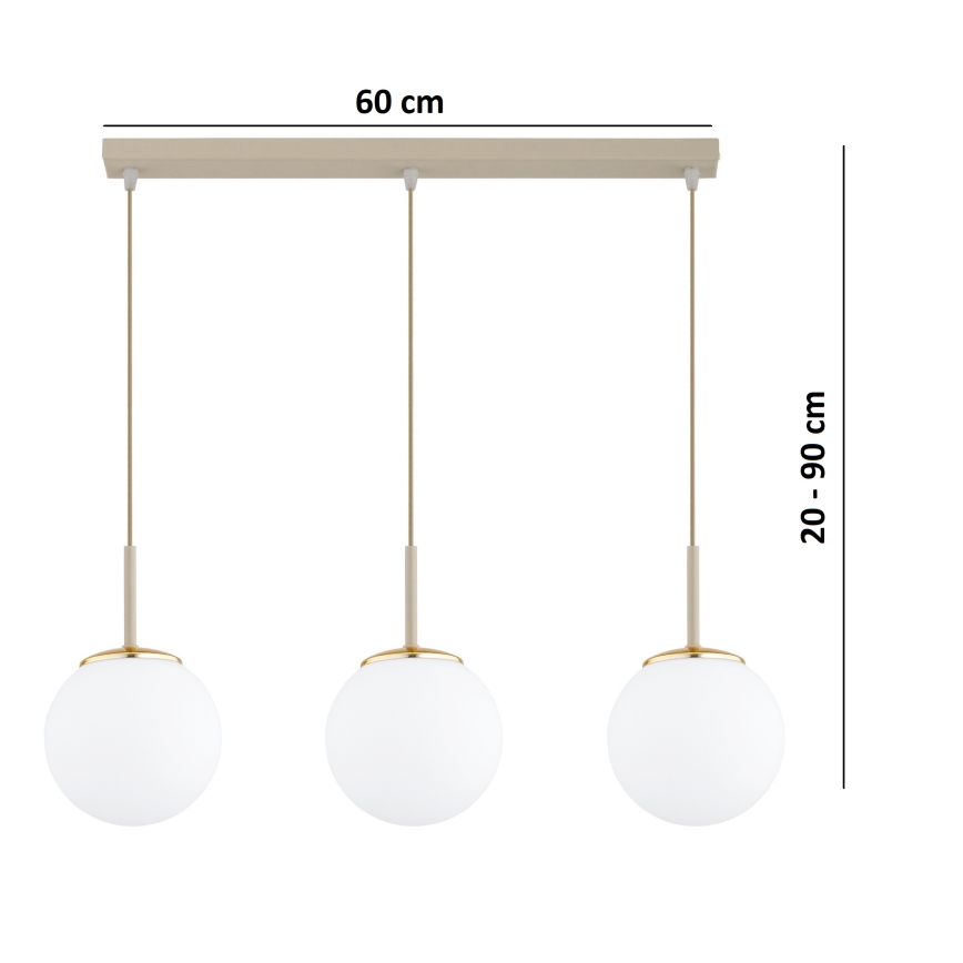 Brilagi - Pendel på wire MILO 3xE27/60W/230V beige/guld