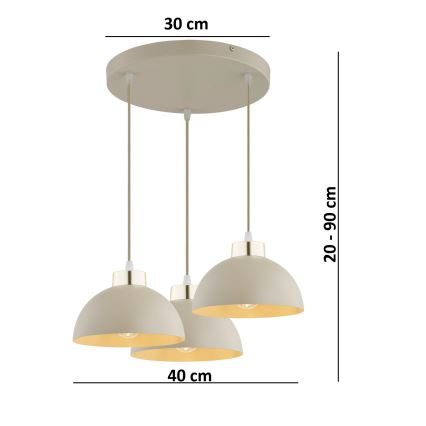 Brilagi - Pendel på wire MOON 3xE27/60W/230V beige/guld